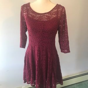 Burgundy Lace Overlay Dress